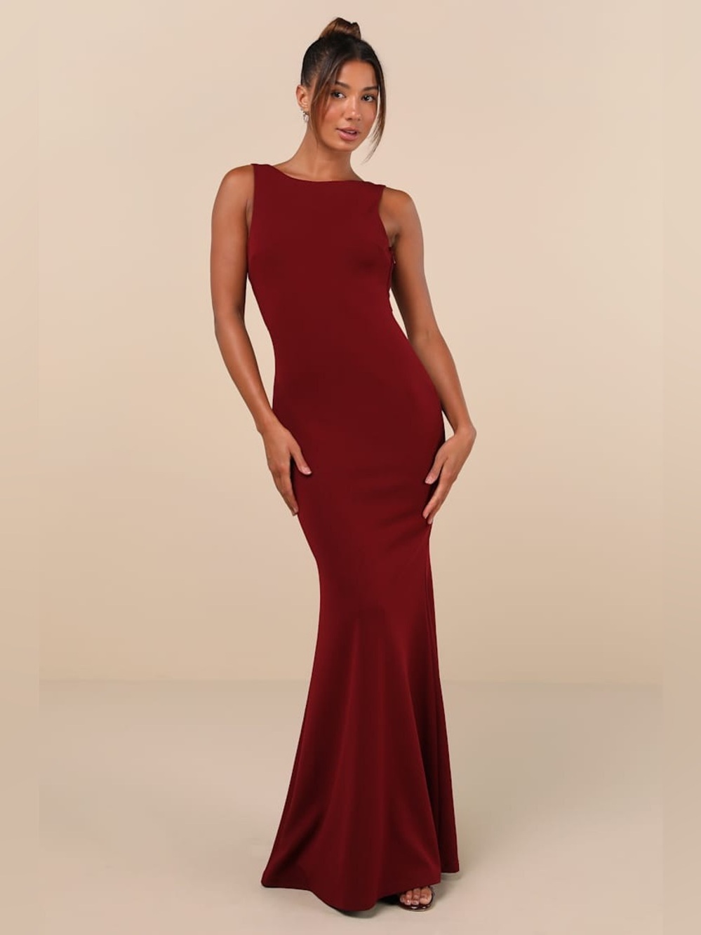 NWT Lulus Love In Your Eyes Wine Red Knotted Mermaid Maxi Dress Size Small